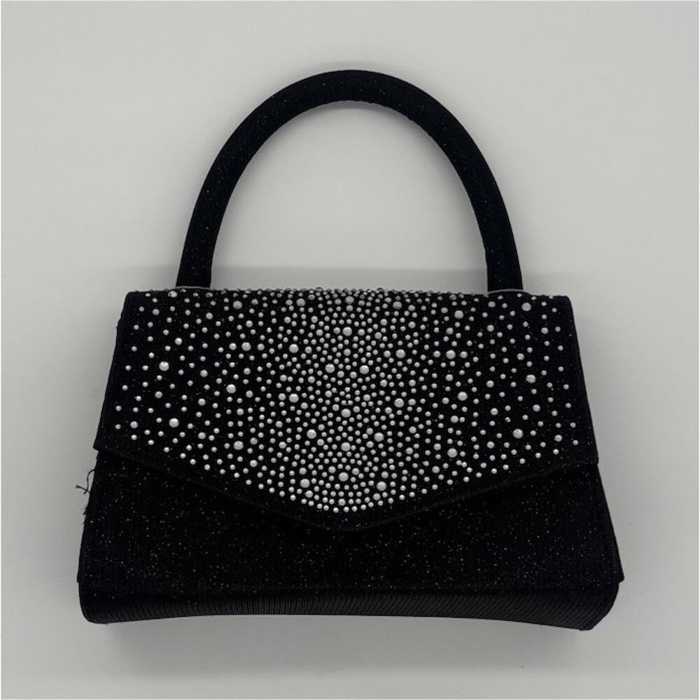 Women’s Black Rhinestone Top Handle Evening Bag Clutch, Magnetic, Pockets
